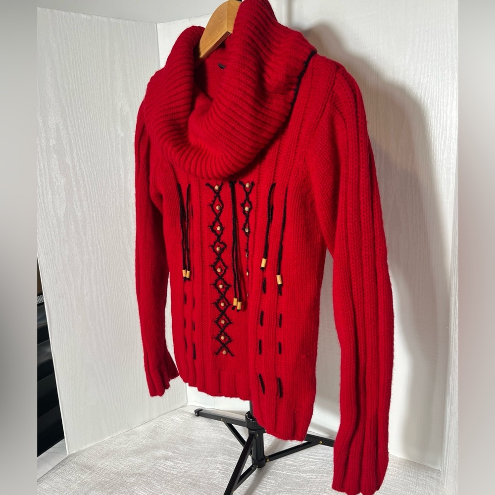 She & She Red Women’s Cowl Back Sweater 50% Wool And 50% Acrylic